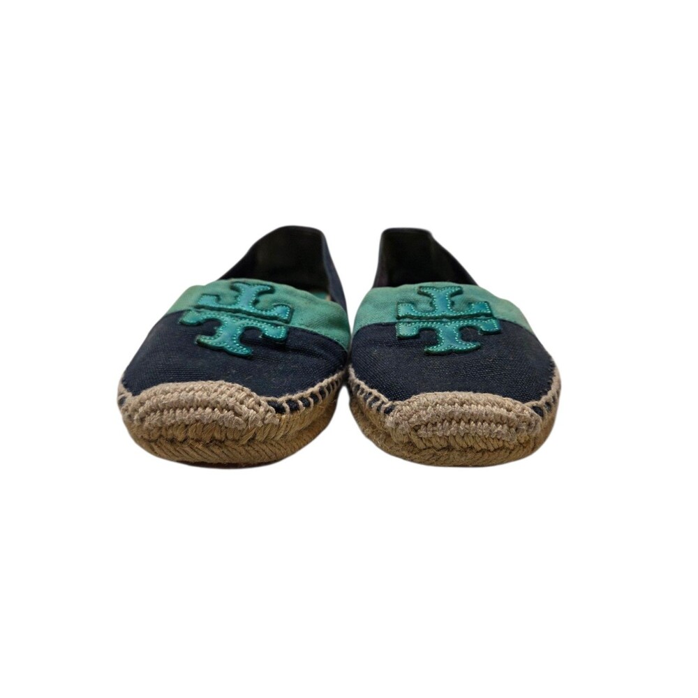 Tory Burch Weston Island Turquoise & Navy Espadrille Flats Size 8 - Picture 4 of 10